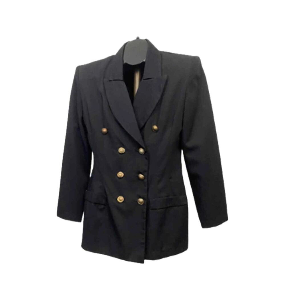 Rampage Black Double Breasted Military Blazer Gold Buttons Tailored Jacket SM -